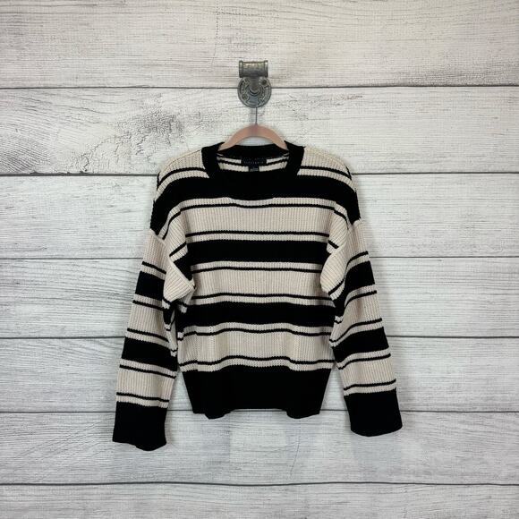 Sanctuary Women's Cream & Black Soft Woven Knit Striped Sweater Size Large - Picture 1 of 8